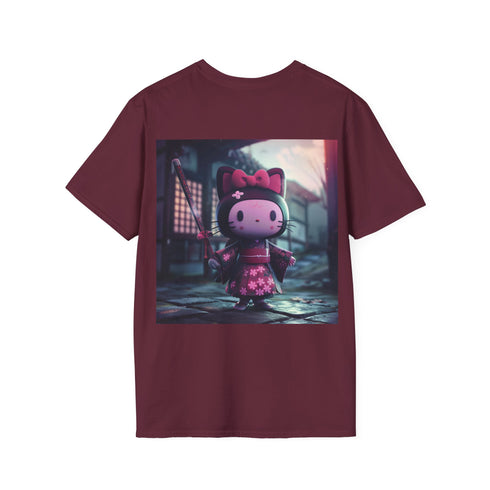 Kuromi x Hello Kitty Cartoon Tee: Charcoal Crew Neck T-Shirt.