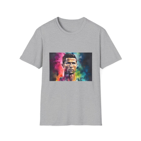 Neon radiance football icon on charcoal cotton crew neck t-shirt