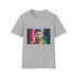 Neon radiance football icon on charcoal cotton crew neck t-shirt