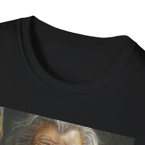 Charcoal cotton T-shirt featuring vibrant Gandalf portrait enhancing whimsical fantasy essence