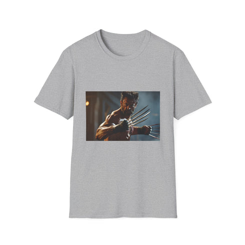 Charcoal cotton crew neck T-shirt featuring Wolverine watercolor claw design