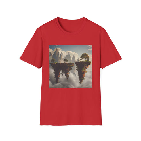 Charcoal cotton t-shirt with surreal landscape graphic and crew neck design