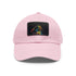 Neon watercolor baseball cap in white with light brown patch.