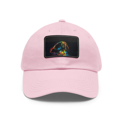 Neon watercolor baseball cap with light brown rectangle patch.