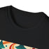 Psychedelic charcoal cotton T-shirt with groovy 70s ocean-inspired patterns