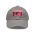 Neon watercolor baseball cap with brown patch in rectangle shape.