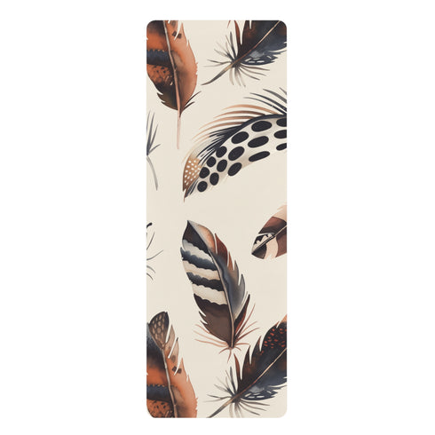 Boho Feather Yoga Mat with intricate feather pattern for stylish support.