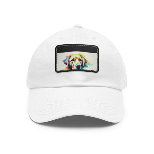 White baseball cap featuring Labrador love embroidery design, unisex cotton accessory.