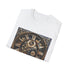Steampunk themed charcoal tee with intricate clockwork design for men and women