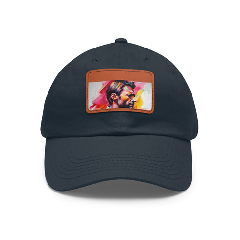Vibrant watercolor cap with Hugh Jackman design in neon colors.