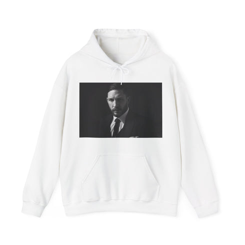 Vibrant Tom Hardy watercolor portrait navy hoodie unisex regular fit.