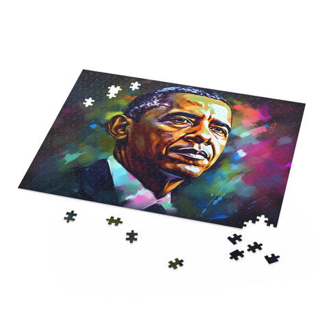 Vibrant Barack Obama neon watercolor jigsaw puzzle with 120 pieces.