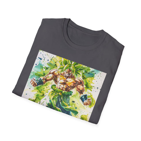 Charcoal cotton crew neck T-shirt with striking Broly Super Saiyan illustration