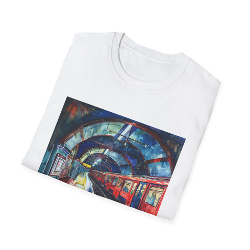 Charcoal watercolor T-shirt featuring vibrant London Tube design in comfortable cotton
