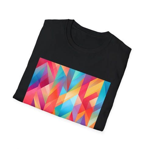 Abstract geometric charcoal T-shirt with crew neck and vibrant summer colors