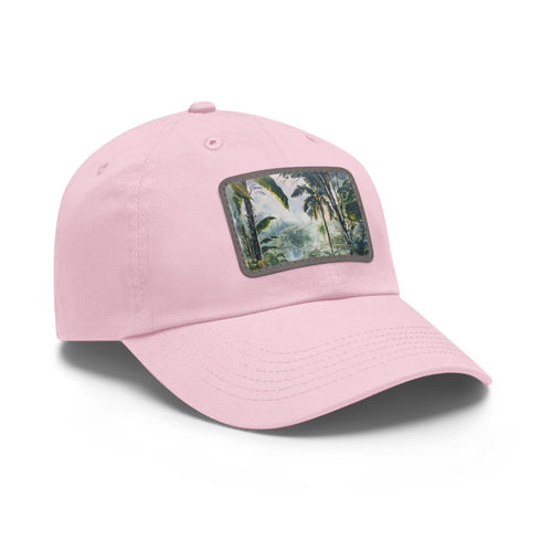 White baseball cap featuring Congo rainforest dreams watercolor design.