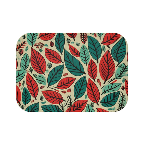 Stylish autumnal bath mat with leaf pattern in rich tones.