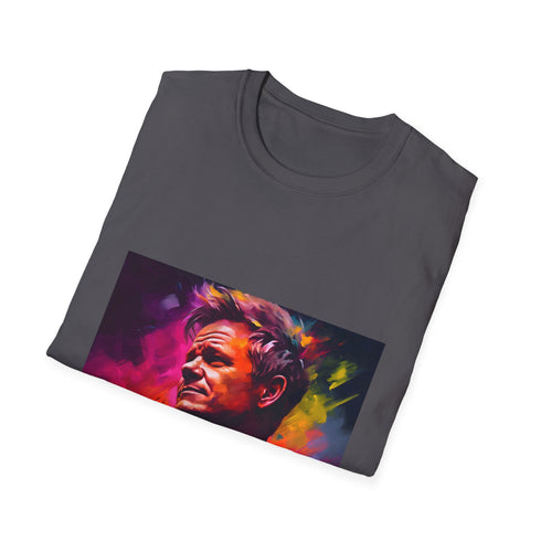 Charcoal cotton crew neck T-shirt with vibrant watercolor splash design