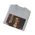 Distressed charcoal t-shirt with 90s grunge design and crew neck fit