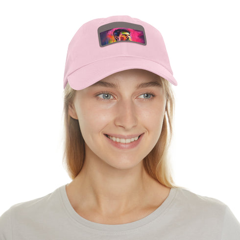 Neon watercolor baseball cap with white patch, unisex, vegan cotton.