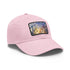 Eiffel Tower watercolor baseball cap with light brown patch.