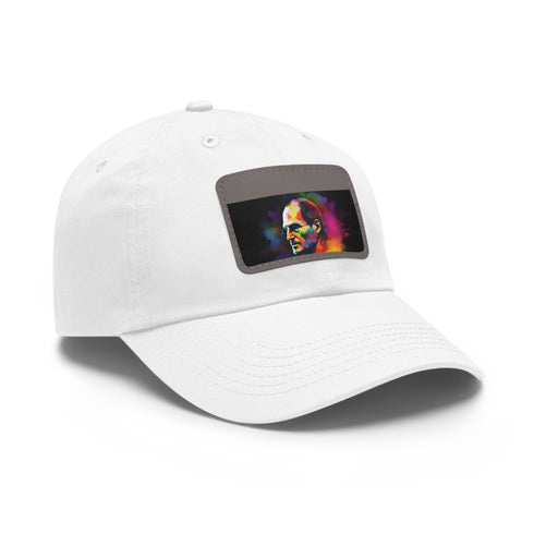 Neon watercolor Steve Jobs baseball cap with white patch.