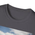 Charcoal cotton T-shirt with vivid suburban park design capturing springtime joy