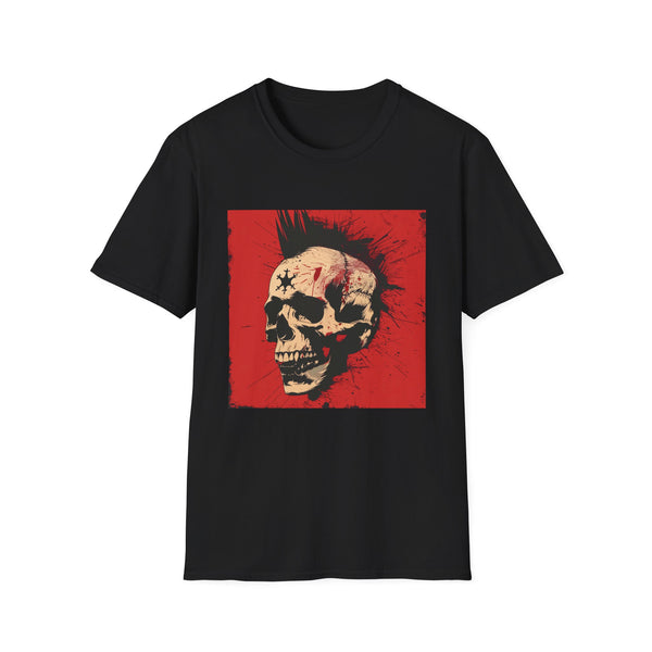 Charcoal T-shirt with punk rock skull and rebellious symbols graphic