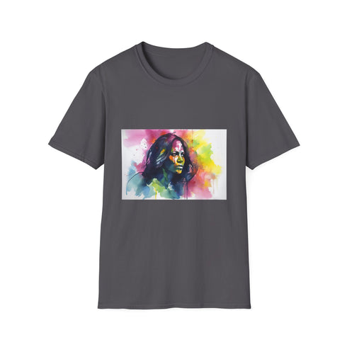 Vibrant neon portrait T-shirt of Michelle Obama regular fit cotton charcoal