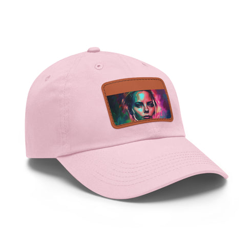 Neon watercolor baseball cap: Charlize Theron edition, white light brown rectangle.