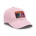 Neon watercolor Charlize Theron baseball cap with light brown patch.