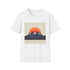 Sunrise over mountain range charcoal t-shirt. Cotton, minimalist design, regular fit.