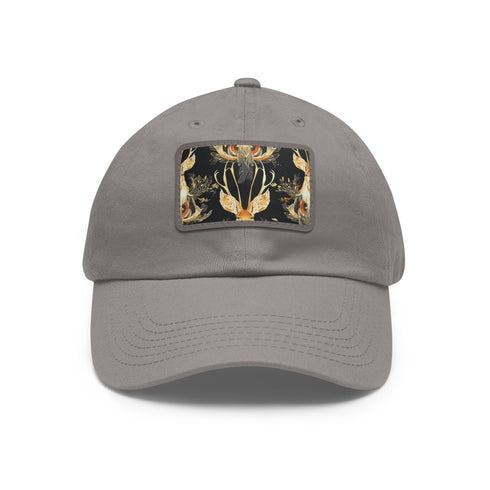 Sleek white baseball cap with Jackalope pattern and light brown patch.