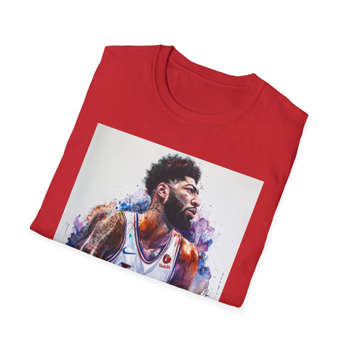 Charcoal cotton t-shirt with watercolor Anthony Davis portrait and iconic unibrow