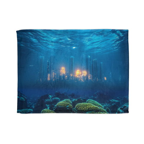 Sunken City Glowing through Coral Reef Plush Fleece Throw Blanket