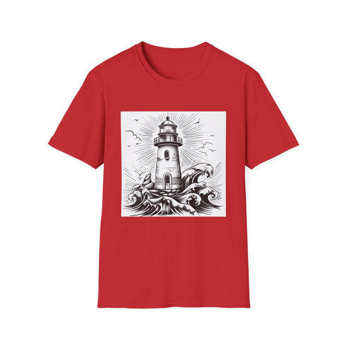 Hand-drawn lighthouse charcoal t-shirt soft cotton fabric with regular fit