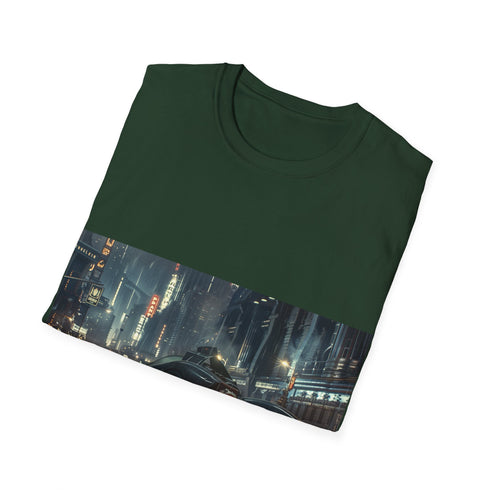 Charcoal cotton crew neck T-shirt showcasing Gotham City Batmobile graphic