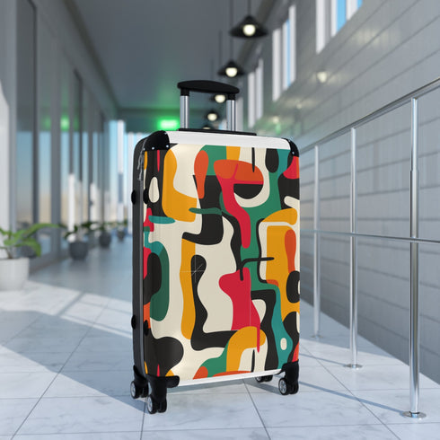 Abstract Adventure Suitcase Set in Small Black with Vibrant Seamless Patterns