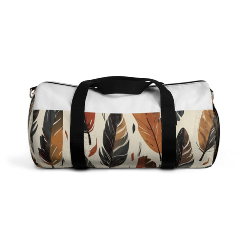 Boho feather duffel bag with seamless pattern, small size, made in USA.