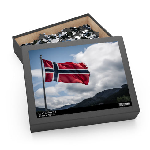 Norway Flag Jigsaw Puzzle with Nordic Landscape and Red, White, Blue Colors