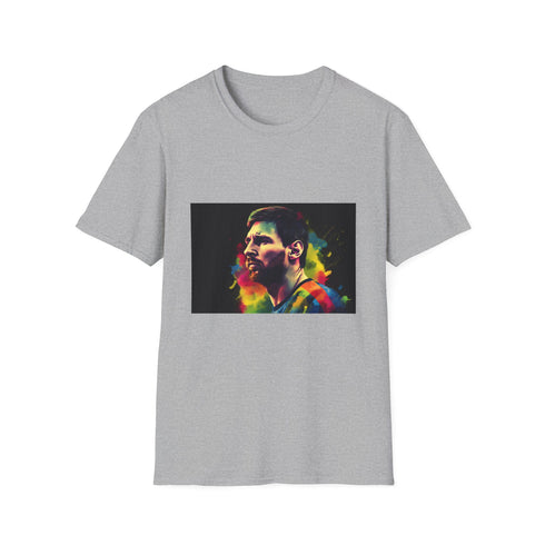 Vibrant charcoal cotton T-shirt with watercolor neon football artistry