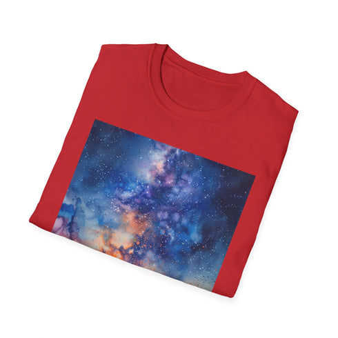 Charcoal cotton crew neck t-shirt with vibrant Milky Way celestial design