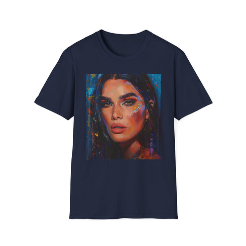 Charcoal cotton T-shirt with Kendall Jenner vibrant painting crew neck design