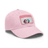 Dalmatian graphic white baseball cap with light brown patch.