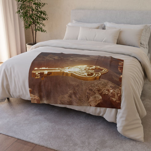 Mystic Key Floating over Canyon Altar Plush Fleece Throw Blanket