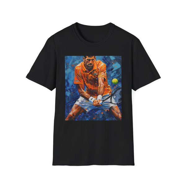 Charcoal cotton crew neck T-shirt with vibrant Djokovic portrait print