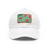Watermelon Hawaiian print white hat with light brown patch.