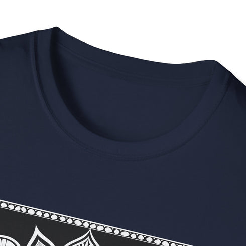 Serene Mandala graphic t-shirt in charcoal, size small.