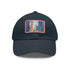 Chicago skyline watercolor baseball cap with rectangle light brown patch.