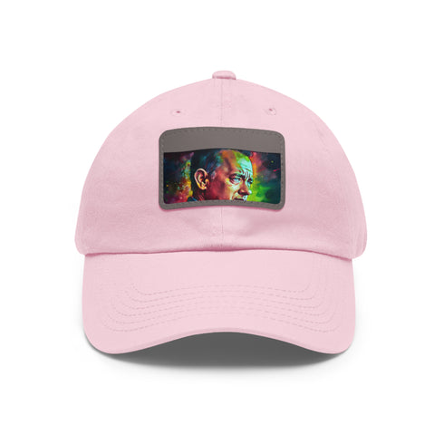 Neon watercolor splatter baseball cap with light brown rectangle patch.